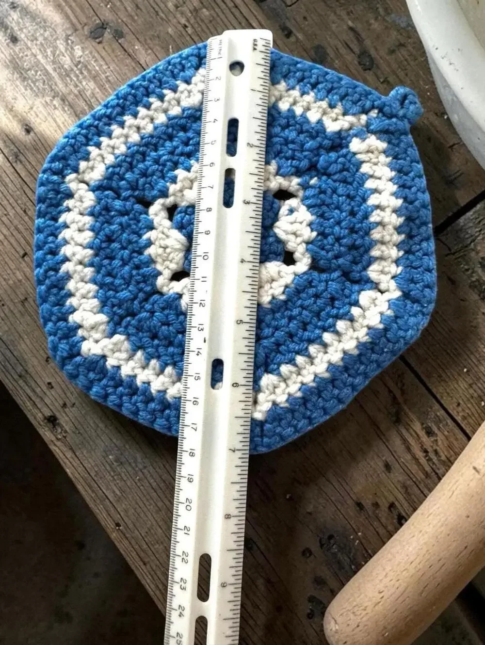 Handmade Trivet Vintage Blue White Crochet Hot Pad, Countertop Saver, Heat